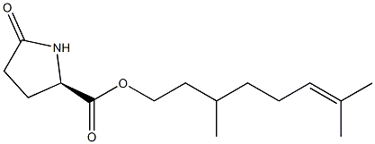 (R)-5-Oxo-2-pyrrolidinecarboxylic acid 3,7-dimethyl-6-octenyl ester Struktur