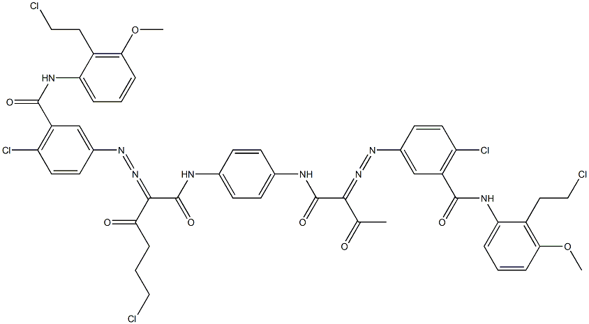 3,3'-[2-(2-Chloroethyl)-1,4-phenylenebis[iminocarbonyl(acetylmethylene)azo]]bis[N-[2-(2-chloroethyl)-3-methoxyphenyl]-6-chlorobenzamide] Struktur