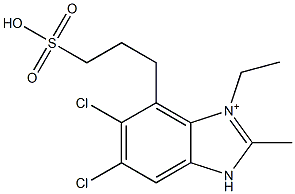 3-Ethyl-2-methyl-4-(3-sulfopropyl)-5,6-dichloro-1H-benzimidazol-3-ium Struktur