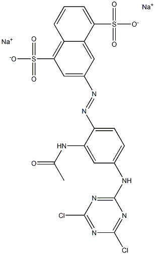 3-[4-(2,4-Dichloro-1,3,5-triazine-6-ylamino)-2-(acetylamino)phenylazo]-1,5-naphthalenedisulfonic acid disodium salt Struktur