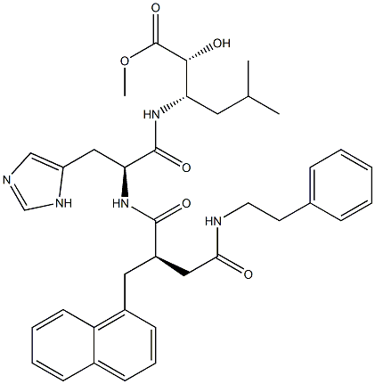 (2R,3S)-3-[[N-[(2R)-3-[(Phenethylamino)carbonyl]-2-[(naphthalen-1-yl)methyl]propionyl]-L-histidyl]amino]-5-methyl-2-hydroxyhexanoic acid methyl ester Struktur