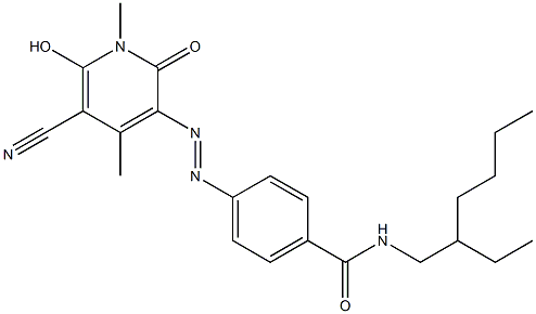 5-Cyano-3-[4-[(2-ethylhexyl)aminocarbonyl]phenylazo]-6-hydroxy-1,4-dimethyl-2(1H)-pyridone Struktur