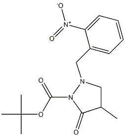 4-Methyl-2-(2-nitrobenzyl)-5-oxopyrazolidine-1-carboxylic acid tert-butyl ester Struktur