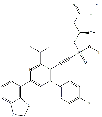 (3R)-4-[[[4-(4-Fluorophenyl)-2-isopropyl-6-(1,3-benzodioxol-4-yl)-3-pyridinyl]ethynyl]lithiooxyphosphinyl]-3-hydroxybutyric acid lithium salt Struktur