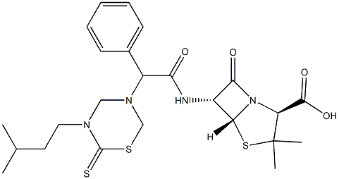 6-[2-Phenyl-2-[(3-isopentyl-2-thioxo-3,4,5,6-tetrahydro-2H-1,3,5-thiadiazin)-5-yl]acetylamino]penicillanic acid Struktur