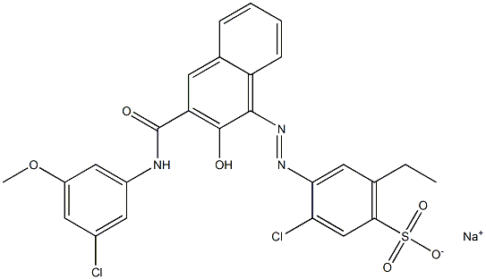 3-Chloro-6-ethyl-4-[[3-[[(3-chloro-5-methoxyphenyl)amino]carbonyl]-2-hydroxy-1-naphtyl]azo]benzenesulfonic acid sodium salt Struktur