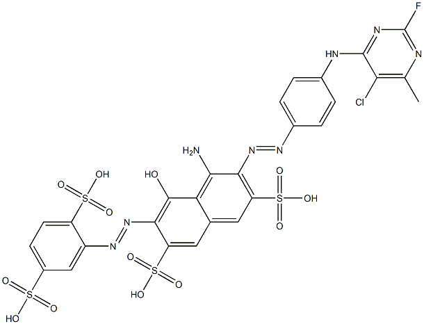 4-Amino-3-[[4-[(5-chloro-2-fluoro-6-methyl-4-pyrimidinyl)amino]phenyl]azo]-6-[(2,5-disulfophenyl)azo]-5-hydroxy-2,7-naphthalenedisulfonic acid Struktur