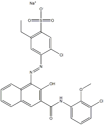 3-Chloro-6-ethyl-4-[[3-[[(3-chloro-2-methoxyphenyl)amino]carbonyl]-2-hydroxy-1-naphtyl]azo]benzenesulfonic acid sodium salt Struktur