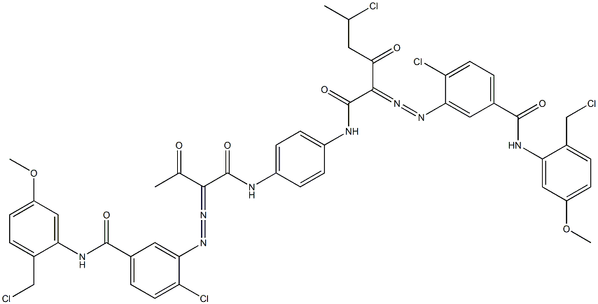 3,3'-[2-(1-Chloroethyl)-1,4-phenylenebis[iminocarbonyl(acetylmethylene)azo]]bis[N-[2-(chloromethyl)-5-methoxyphenyl]-4-chlorobenzamide] Struktur