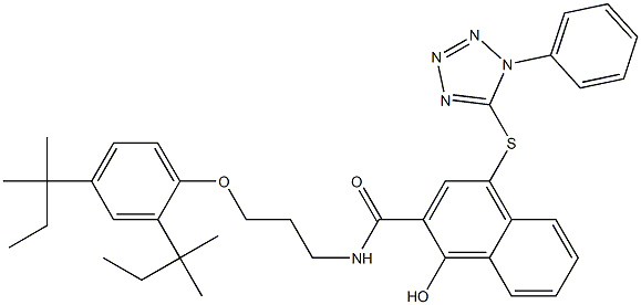 1-Hydroxy-4-(1-phenyl-1H-tetrazol-5-ylthio)-N-[3-[2,4-di-tert-amylphenoxy]propyl]-2-naphthamide Struktur