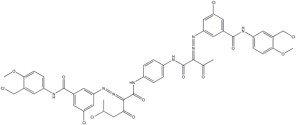 3,3'-[2-(1-Chloroethyl)-1,4-phenylenebis[iminocarbonyl(acetylmethylene)azo]]bis[N-[3-(chloromethyl)-4-methoxyphenyl]-5-chlorobenzamide] Struktur