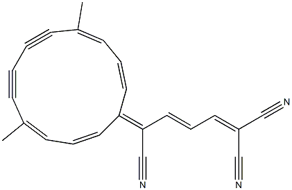 4,9-Dimethyl-13-[(2E)-1,5,5-tricyano-2,4-pentadienylidene]cyclotrideca-1,3,9,11-tetrene-5,7-diyne Struktur