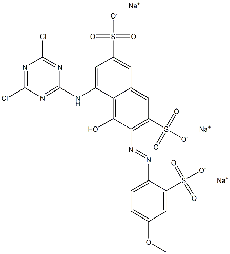 5-(4,6-Dichloro-1,3,5-triazin-2-ylamino)-4-hydroxy-3-(4-methoxy-2-sulfophenylazo)-2,7-naphthalenedisulfonic acid trisodium salt Struktur