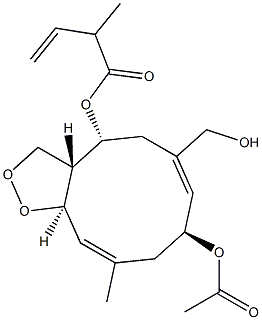 (3aR,4R,6Z,8S,10E,11aR)-8-Acetoxy-2,3,3a,4,5,8,9,11a-octahydro-6-hydroxymethyl-10-methyl-3-methylene-2-oxocyclodeca[b]furan-4-yl 2-methylpropenoate Struktur