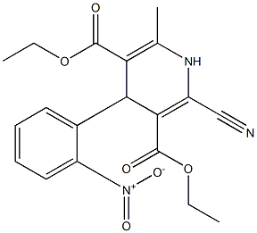 4-(2-Nitrophenyl)-2-cyano-6-methyl-1,4-dihydropyridine-3,5-dicarboxylic acid diethyl ester Struktur