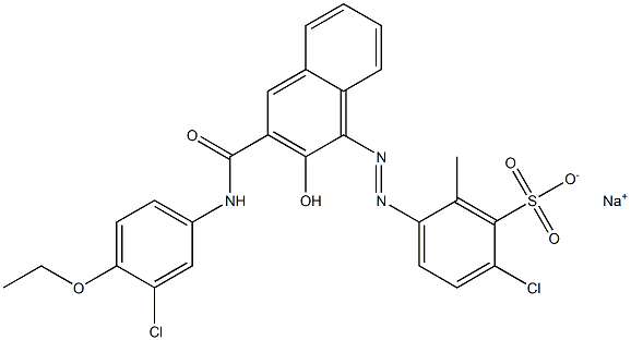 2-Chloro-6-methyl-5-[[3-[[(3-chloro-4-ethoxyphenyl)amino]carbonyl]-2-hydroxy-1-naphtyl]azo]benzenesulfonic acid sodium salt Struktur