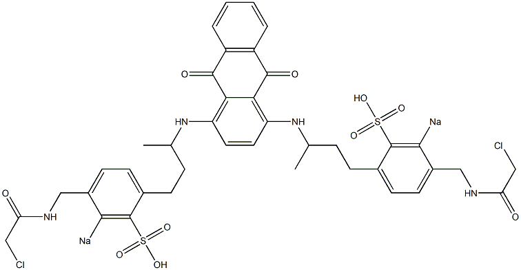 1,4-Bis[3-[4-[(chloroacetyl)aminomethyl]-3-sodiosulfophenyl]-1-methylpropylamino]anthraquinone Struktur