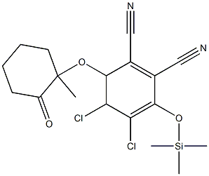 2-[2,3-Dicyano-5,6-dichloro-4-(trimethylsilyloxy)-2,4-cyclohexadienyloxy]-2-methylcyclohexanone Struktur