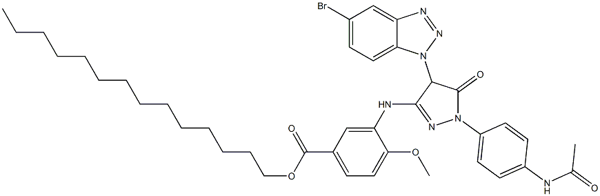 3-[[1-[4-(Acetylamino)phenyl]-4-(5-bromo-1H-benzotriazol-1-yl)-5-oxo-2-pyrazolin-3-yl]amino]-4-methoxybenzoic acid tetradecyl ester Struktur