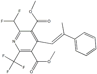 2-(Difluoromethyl)-6-(trifluoromethyl)-4-(2-methyl-2-phenylethenyl)pyridine-3,5-dicarboxylic acid dimethyl ester Struktur