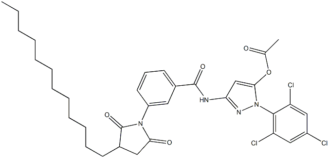 5-Acetoxy-3-[3-(3-dodecylsuccinimidyl)benzoylamino]-1-(2,4,6-trichlorophenyl)-1H-pyrazole Struktur