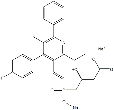 (3R)-4-[[(E)-2-[4-(4-Fluorophenyl)-2-ethyl-5-methyl-6-phenyl-3-pyridinyl]ethenyl]sodiooxyphosphinyl]-3-hydroxybutyric acid sodium salt Struktur