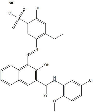 2-Chloro-4-ethyl-5-[[3-[[(3-chloro-6-methoxyphenyl)amino]carbonyl]-2-hydroxy-1-naphtyl]azo]benzenesulfonic acid sodium salt Struktur