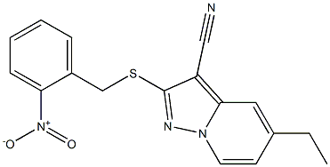 2-[[(2-Nitrophenyl)methyl]thio]-5-ethyl-pyrazolo[1,5-a]pyridine-3-carbonitrile Struktur