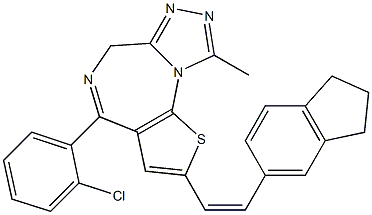 4-(2-Chlorophenyl)-2-[(Z)-2-[(2,3-dihydro-1H-inden)-5-yl]ethenyl]-9-methyl-6H-thieno[3,2-f][1,2,4]triazolo[4,3-a][1,4]diazepine Struktur