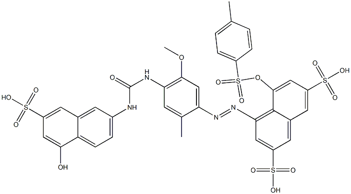 4-[4-[3-(5-Hydroxy-7-sulfo-2-naphtyl)ureido]-5-methoxy-2-methylphenylazo]-5-tosyloxy-2,7-naphthalenedisulfonic acid Struktur