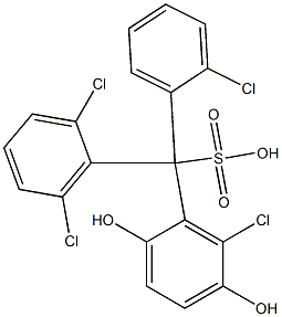 (2-Chlorophenyl)(2,6-dichlorophenyl)(6-chloro-2,5-dihydroxyphenyl)methanesulfonic acid Struktur