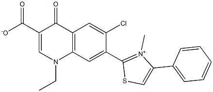 1,4-Dihydro-1-ethyl-4-oxo-6-chloro-7-[(3-methyl-4-phenylthiazol-3-ium)-2-yl]quinoline-3-carboxylic acid Struktur