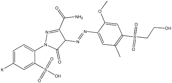 4-[4-(2-Hydroxyethylsulfonyl)-2-methoxy-5-methylphenylazo]-5-oxo-1-(p-potassiosulfophenyl)-2-pyrazoline-3-carboxamide Struktur