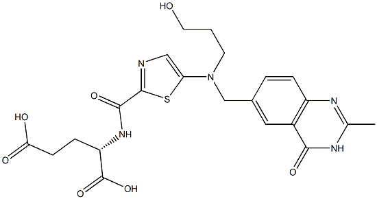 (2S)-2-[5-[N-(3-Hydroxypropyl)-N-[[(3,4-dihydro-2-methyl-4-oxoquinazolin)-6-yl]methyl]amino]-2-thiazolylcarbonylamino]glutaric acid Struktur