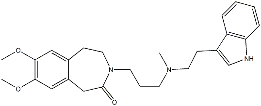 2,3-Dihydro-7,8-dimethoxy-3-[3-[N-[2-(1H-indol-3-yl)ethyl]-N-methylamino]propyl]-1H-3-benzazepin-4(5H)-one Struktur