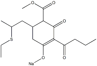 3-Butyryl-6-(2-ethylthiopropyl)-2-oxo-4-sodiooxy-3-cyclohexene-1-carboxylic acid methyl ester Struktur