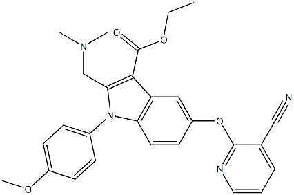 1-(4-Methoxyphenyl)-2-[(dimethylamino)methyl]-5-[3-cyanopyridin-2-yloxy]-1H-indole-3-carboxylic acid ethyl ester Struktur