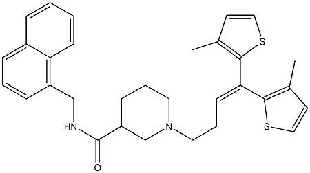 1-[4,4-Bis(3-methyl-2-thienyl)-3-butenyl]-N-(1-naphtylmethyl)piperidine-3-carboxamide Struktur