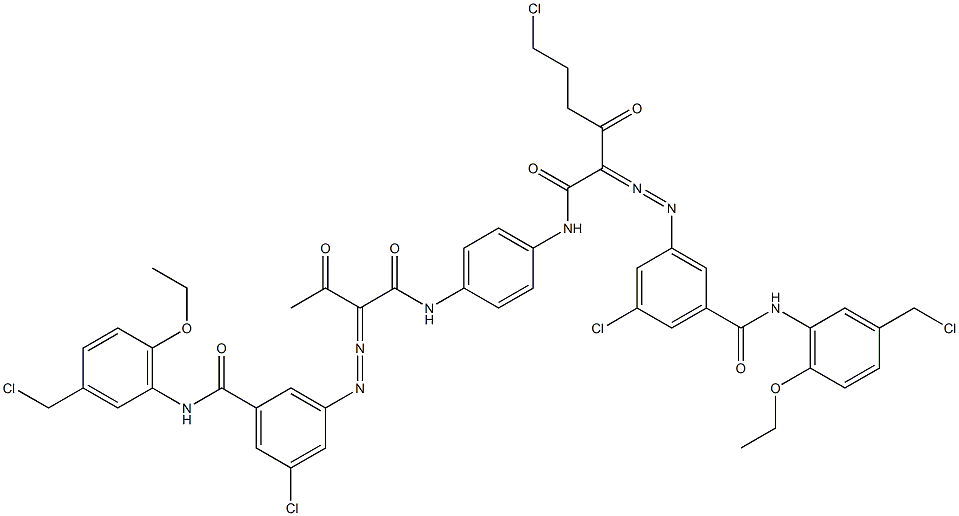 3,3'-[2-(2-Chloroethyl)-1,4-phenylenebis[iminocarbonyl(acetylmethylene)azo]]bis[N-[3-(chloromethyl)-6-ethoxyphenyl]-5-chlorobenzamide] Struktur