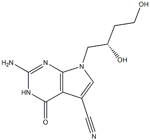 2-Amino-3,4-dihydro-7-[(S)-2,4-dihydroxybutyl]-4-oxo-7H-pyrrolo[2,3-d]pyrimidine-5-carbonitrile Struktur