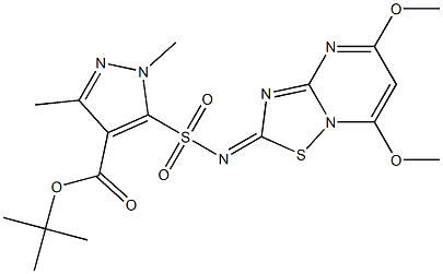 1,3-Dimethyl-5-[(5,7-dimethoxy-2H-[1,2,4]thiadiazolo[2,3-a]pyrimidin-2-ylidene)sulfamoyl]-1H-pyrazole-4-carboxylic acid tert-butyl ester Struktur