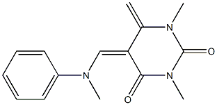 (Z)-5,6-Dihydro-6-methylene-5-(phenylmethylaminomethylene)-1,3-dimethylpyrimidine-2,4(1H,3H)-dione Struktur