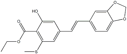 4-[(E)-2-(3,4-Methylenedioxyphenyl)ethenyl]-2-hydroxy-6-(methylthio)benzoic acid ethyl ester Struktur