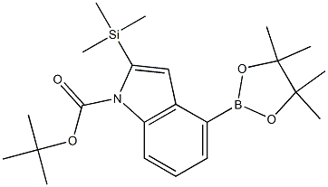 tert-butyl 4-(4,4,5,5-tetramethyl-1,3,2- dioxaborolan-2-yl)-2-(trimethylsilyl)-1H-indole-1- carboxylate Struktur