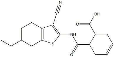 6-{[(3-cyano-6-ethyl-4,5,6,7-tetrahydro-1-benzothien-2-yl)amino]carbonyl}-3-cyclohexene-1-carboxylic acid Struktur