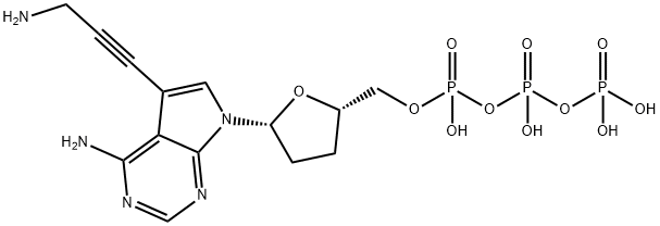 Triphosphoric acid, P-[[(2S,5R)-5-[4-amino-5-(3-amino-1-propyn-1-yl)-7H-pyrrolo[2,3-d]pyrimidin-7-yl]tetrahydro-2-furanyl]methyl] ester Struktur