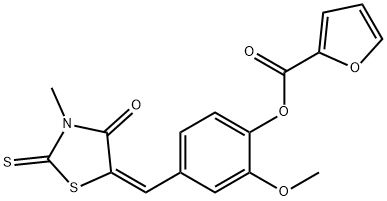 2-methoxy-4-[(3-methyl-4-oxo-2-thioxo-1,3-thiazolidin-5-ylidene)methyl]phenyl 2-furoate Struktur