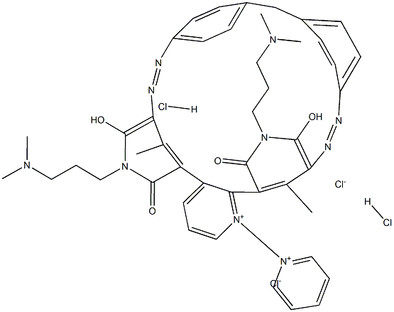 (methylenebis(4,1-phenylenazo(1-(3-(dimethylamino)propyl)-1,2-dihydro-6-hydroxy-4-methyl-2-oxopyridine-5,3-diyl)))-1,1'-dipyridinium dichloride dihydrochloride Struktur