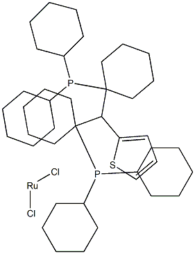 dichlororuthenium: dicyclohexyl(1-{[1-(dicyclohexylphosphanyl)cyclohexyl](thiophen-2-yl)methyl}cyclohexyl)phosphane Struktur