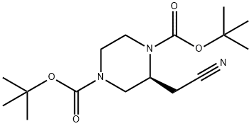 di-tert-butyl (S)-2-(cyanomethyl)piperazine-1,4-dicarboxylate Struktur